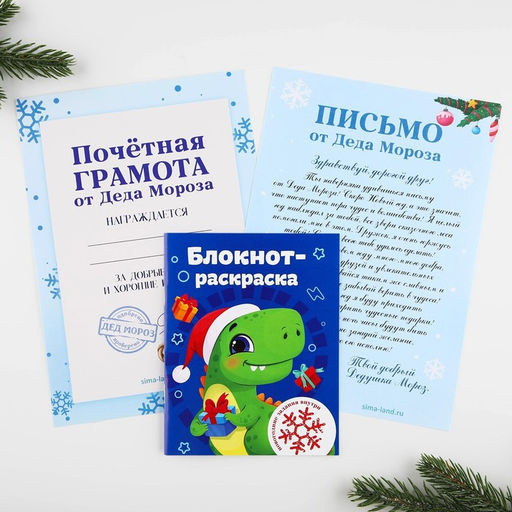 Подарочный набор новогодний, письмо от Деда Мороза, блокнот-раскраска, грамота Дино