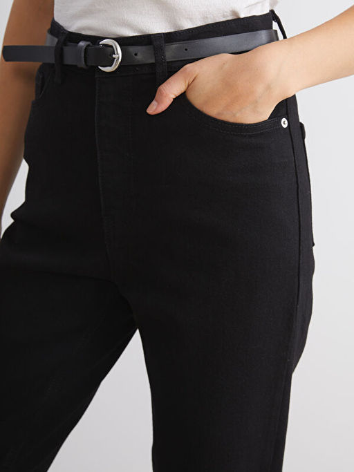 Beli Kemerli Mom Fit Kad?n Jean Pantolon