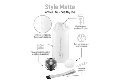 Бутылка для воды 1,5 л 10*10*28,5 см"Style Matte" с углублениями д/пальцев белая