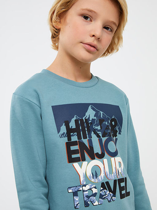 Bisiklet Yaka Bask?l? Uzun Kollu Erkek ?ocuk Sweatshirt - Waikiki фото 3