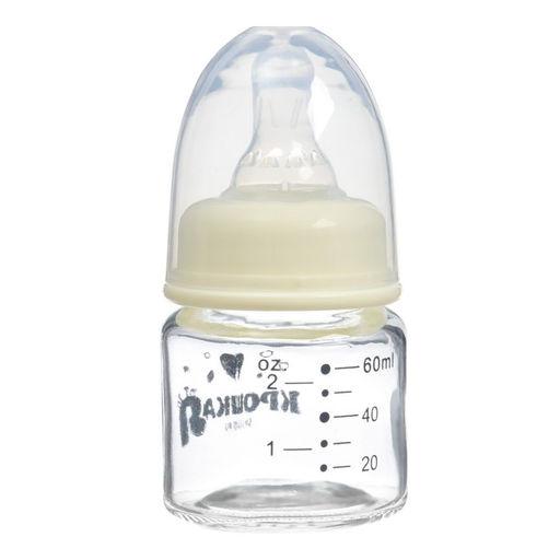 Бутылочка для кормления Basic, классическое горло, стекло, медленный поток., 60 мл., от 0 мес., белая