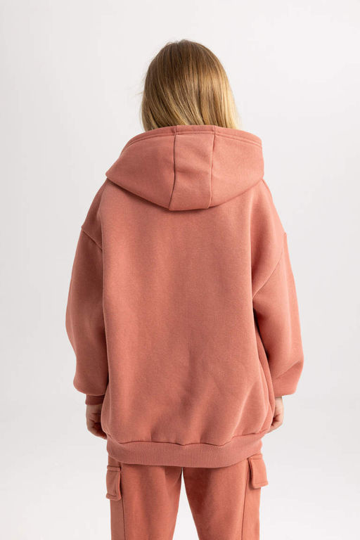 Толстовка оверсайз для девочек с капюшоном и мягкой ворсистой подкладкой - Defacto фото 6