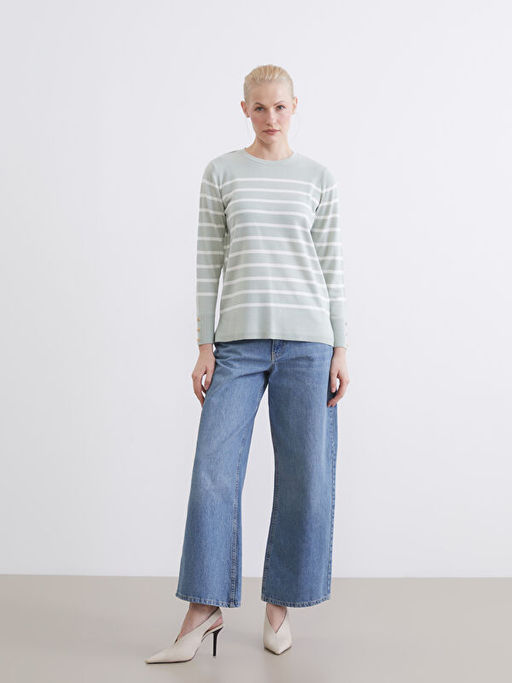 Bisiklet Yaka ?izgili Kad?n Triko Kazak