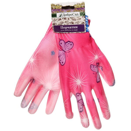 Цена за 12 шт. Перчатки нейлоновые "Фантазия-Бабочки" с ПВХ покрытием полуоблитые 8 р-р ДоброСад