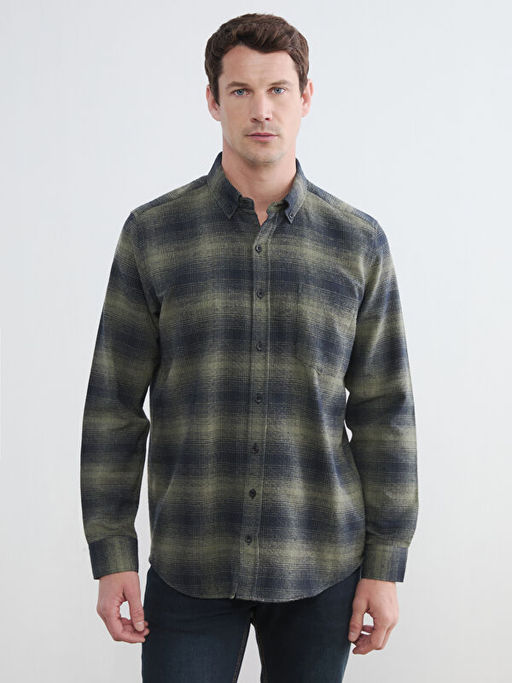 Regular Fit Y?n Kar???ml? Erkek G?mlek