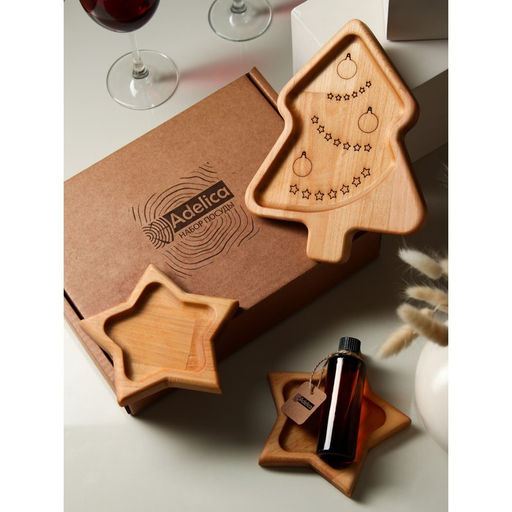 Подарочный набор деревянной посуды Adelica Волшебство, менажницы: ёлка 24?18.5?1.8 см, звезда 15?15?1.8 см, масло 100 мл, в подарочной коробке фото 9