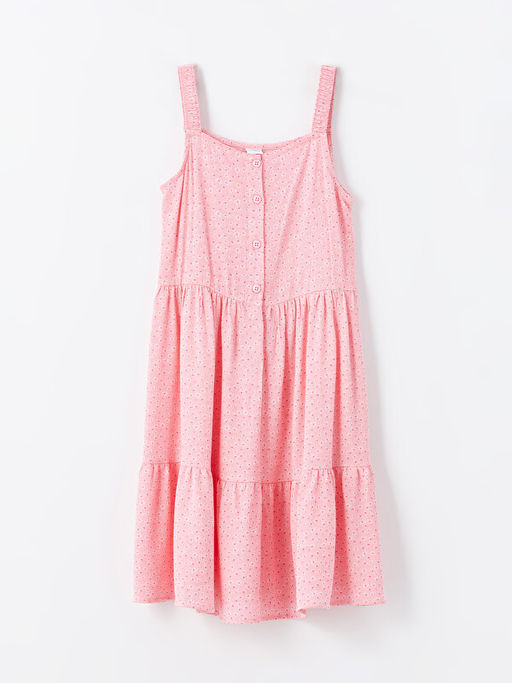 Kare Yaka ?i?ekli K?z ?ocuk Elbise