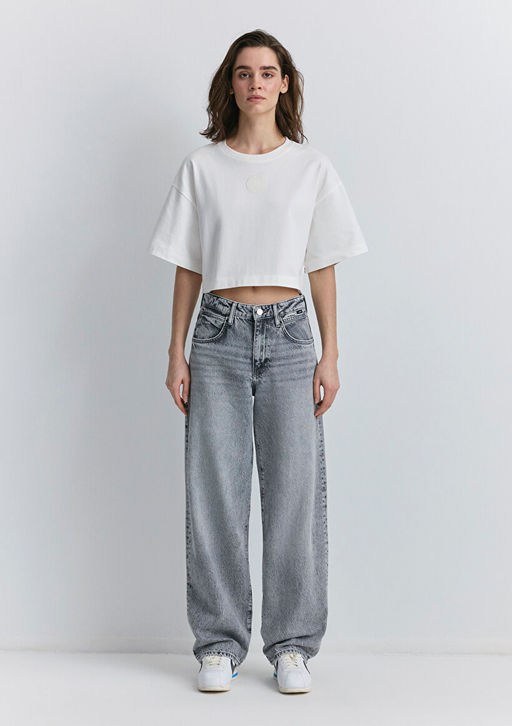 Mavi Patch Logo Bask?l? Beyaz Crop Tisort  фото 2