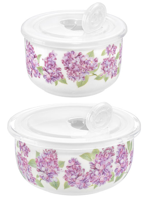 Набор салатников 2 пр. 500 мл 13*13*6,5 см+300 мл 10,5*10,5*6,5 см "Сирень" с пл.крыш.NEW BONE CHINA
