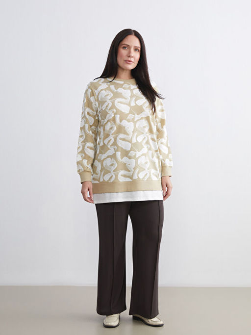 Bisiklet Yaka Desenli Kad?n Sweatshirt Tunik