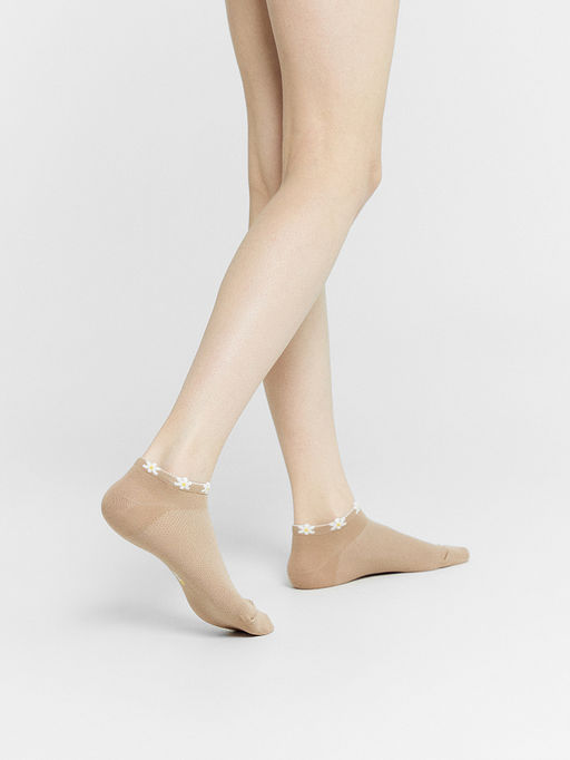 Цена за 5 пар! Носки женские коричневые с рисунком в виде цветочков - Mark formelle фото 2