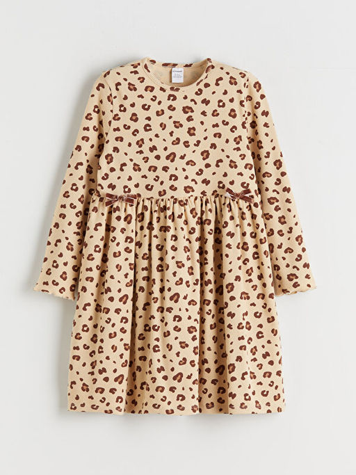 Bisiklet Yaka ?i?ekli K?z ?ocuk Elbise