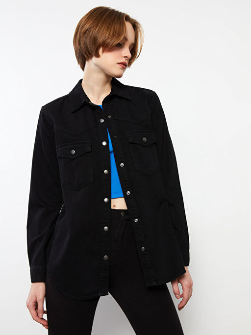 ?nden D??me Kapamal? D?z Uzun Kollu Kad?n Rodeo Jean G?mlek