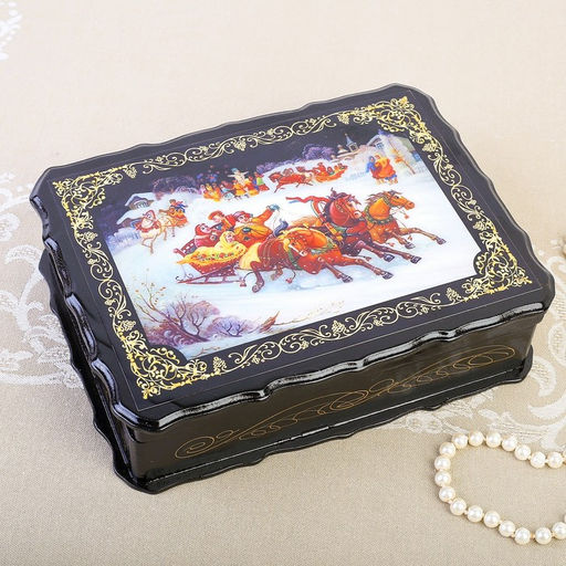 Шкатулка для украшений Гонки на лошадях, 17?23?6 см, лаковая миниатюра