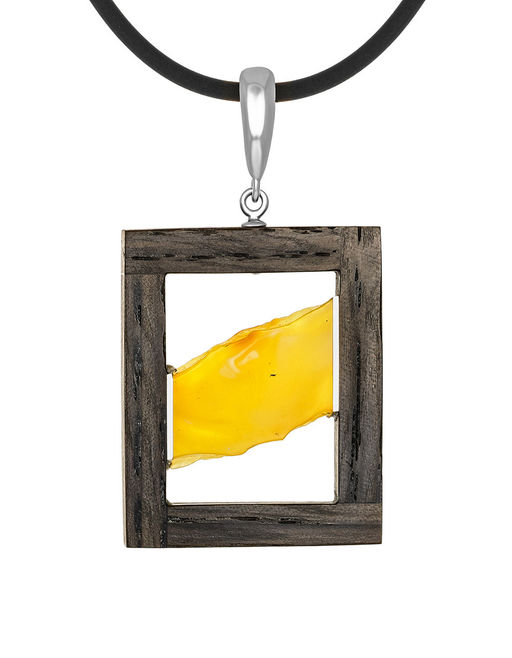 Стильная подвеска Индонезия из натурального янтаря и дерева