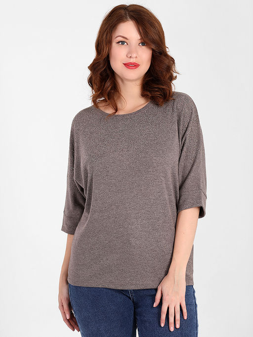 Теплая трикотажная кофта женская со стразами - Almond фото 2