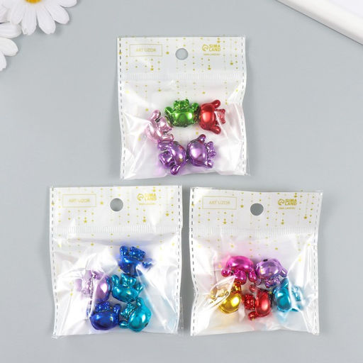 Цена за 5 шт. Бусина для творчества пластик «Зайчик глянцевый металлик», 2.1×1.6×1.3 см, МИКС