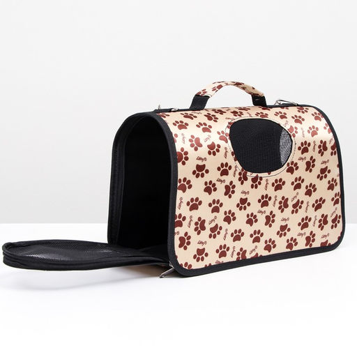 Сумка-переноска каркасная Лапки Happy, размер S, 37,5 х 17 х 22 см, бежевая - Пижон фото 2