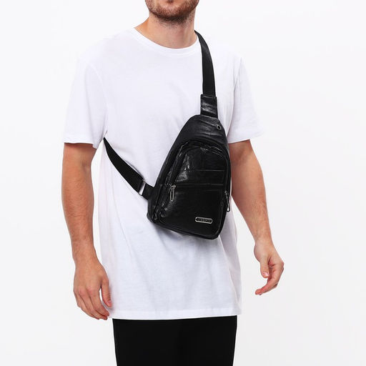 Сумка слинг мужская, искусственная кожа, отверстие для наушников, цвет чёрный - Simaland фото 6