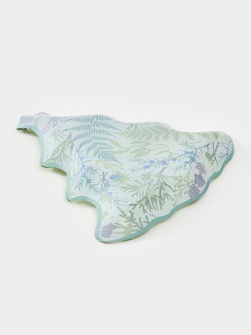 Блюдо сервировочное новогоднее Доляна Еловые ветки, 24.5?24.7?2 см, стекло, белое, зелёное  фото 3