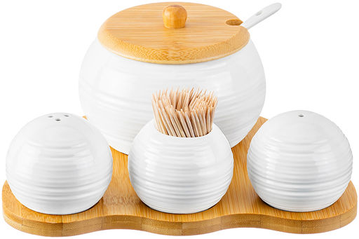 Набор 4 пр.-20*17*9 см Шелк- Сахарница+Вазочка под зубоч. и набор д/спец. 2 пр.на бам.подстав