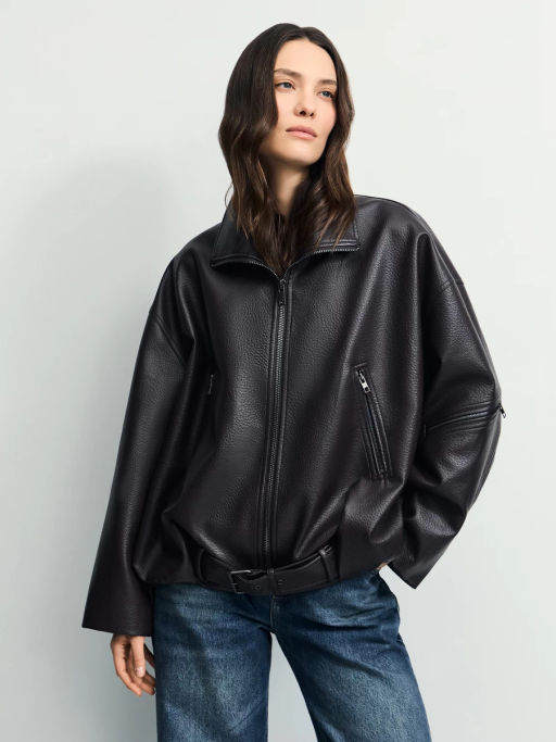 Куртка-бомбер из искусственной кожи с ремнем / Zarina  фото 4
