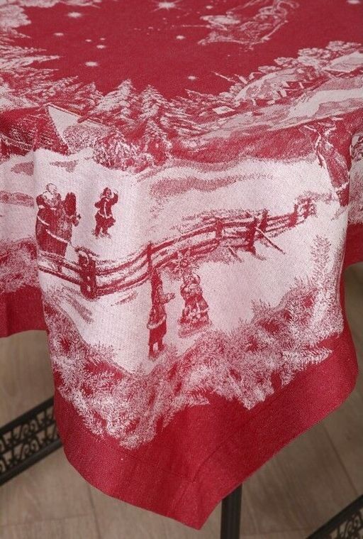 Скатерть Премиум Русская зима-бордо 100*150 см. п/лен - Лен поволжья фото 2