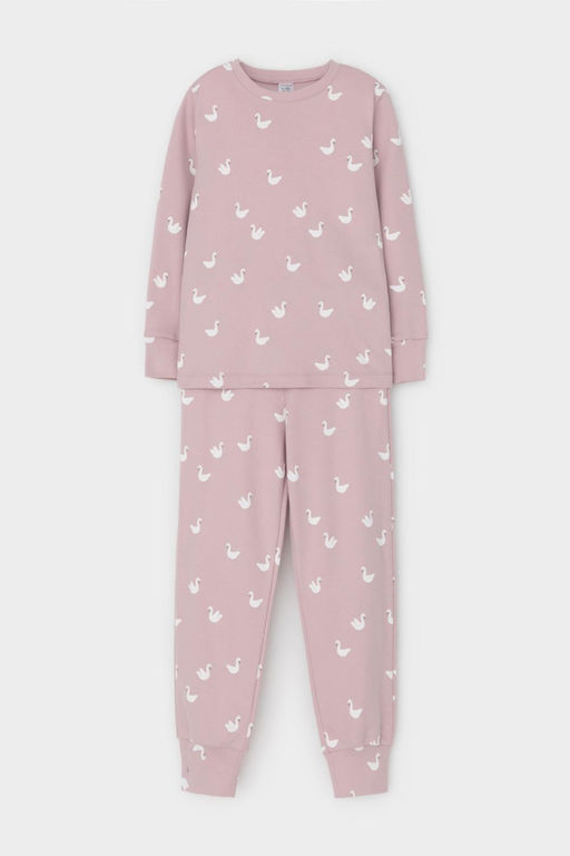 К 1552/розово-сиреневый,лебеди пижама дет
