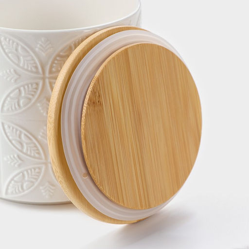 Банка для хранения сыпучих продуктов BellaTenero, 660 мл, d=10.5 см, с бамбуковой крышкой, фарфор, белая  фото 3