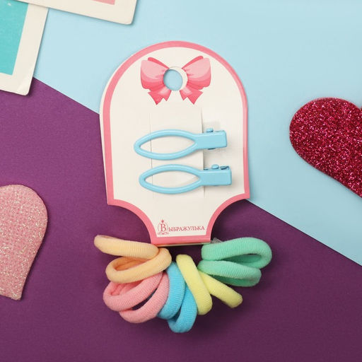 Цена за 6 шт. Набор для волос «Карамель», 10 резинок 1.5 см, 2 зажима 3 см, рыбка, голубой