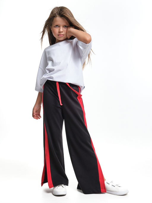 Брюки палаццо для девочки подросткам модные спорт шик 22-7169 черный/красный - Mini maxi фото 5
