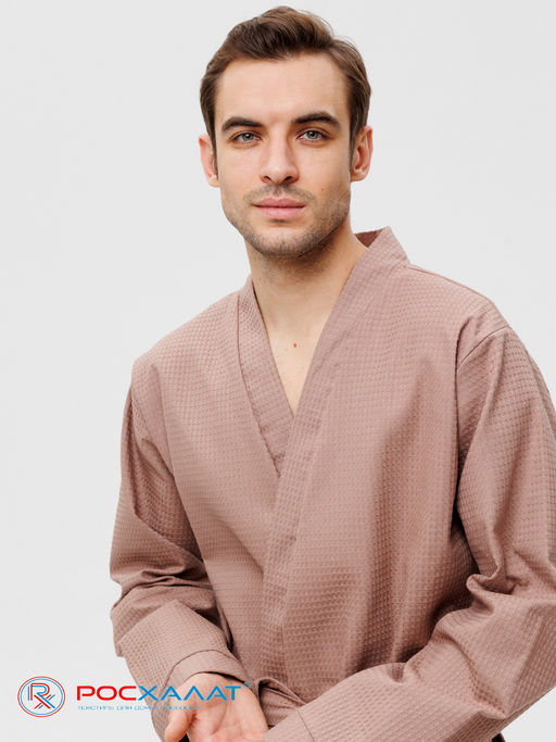 Мужской вафельный халат с планкой коричневый В-03 (21)