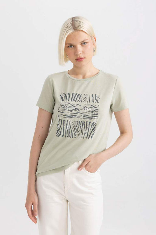 Футболка стандартного кроя с круглым вырезом и короткими рукавами с принтом - Defacto фото 3