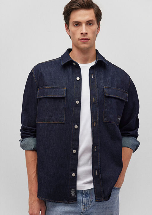 Lacivert Denim Gomlek