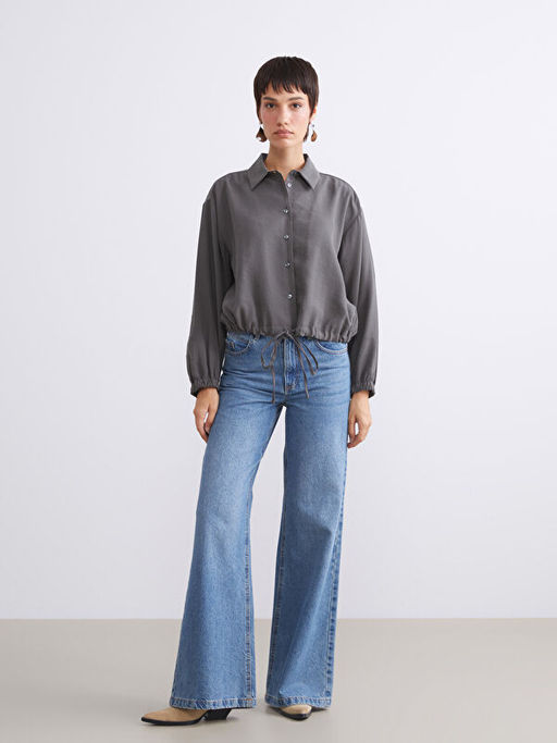 Modal Kar???ml? Oversize Kad?n G?mlek