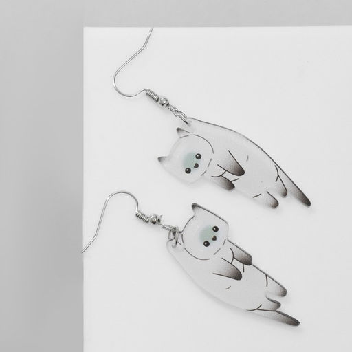 Серьги акриловые «Котики», цвет бело-серый