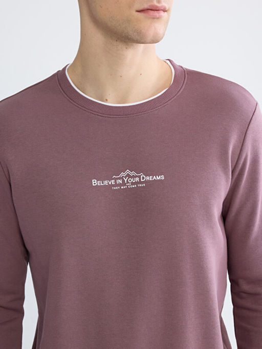 Regular Fit Bisiklet Yaka Bask?l? Erkek Sweatshirt