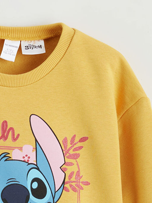 Bisiklet Yaka Stitch Bask?l? K?z ?ocuk Sweatshirt