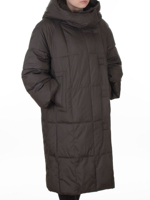 8892 GRAY/BROWN Пальто зимнее женское (200 гр. холлофайбер)