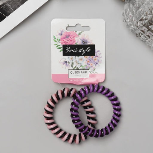 Цена за 4 шт. Резинка для волос "Пружинка" (набор 2 шт) полоски, 5,5 см, микс