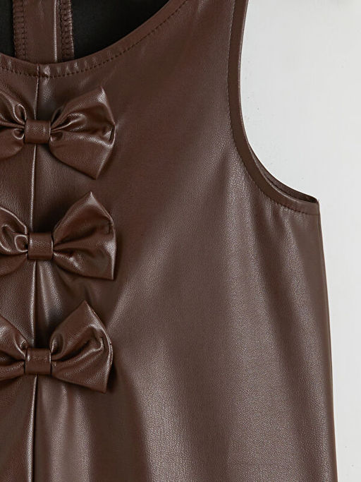 Fiyonk Detayl? Deri G?r?n?ml? K?z ?ocuk Elbise ve K?lotlu ?orap