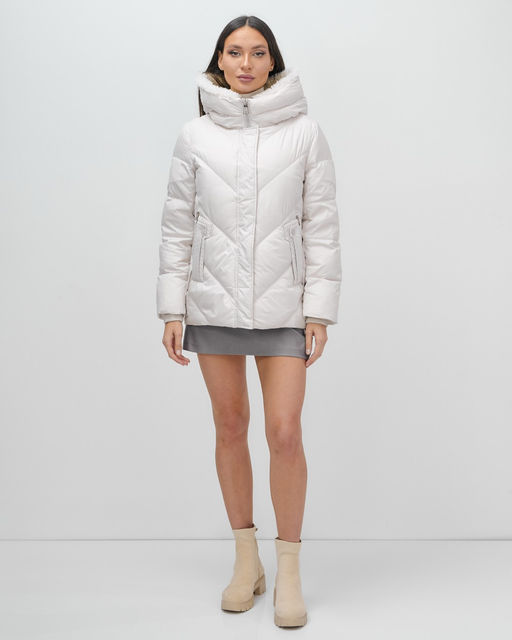 Куртка зимняя женская из овчина стильная и модная бежевого цвета 7348B - Visdeer фото 14