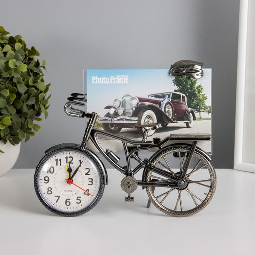 Фоторамка для фото 10×15 см с часами «Велосипед», пластик, 18×22 см