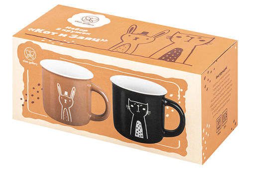 Набор 2 кружек 400 мл 12,5*9,5*8,8 см "Кот и Заяц" фарфор NEW BONE CHINA