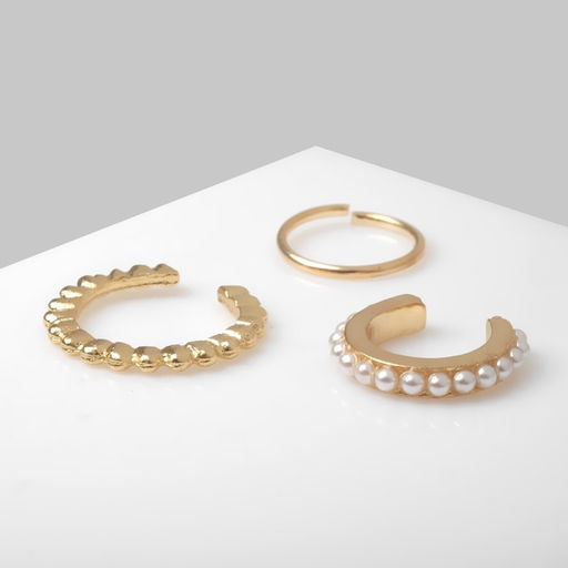 Серьги Каффы манжеты, набор 3 шт, цвет белый в золоте - Queen fair фото 2