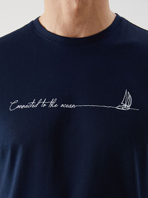 Bisiklet Yaka Bask?l? Penye Erkek Ti??rt