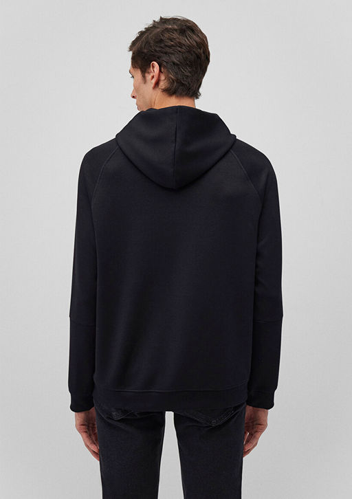 Kapusonlu Siyah Sweatshirt - Mavi фото 3