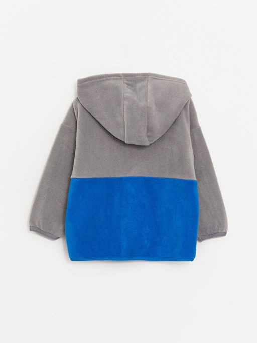 Kap??onlu Uzun Kollu Renk Bloklu Polar Erkek Bebek Fermuarl? Sweatshirt