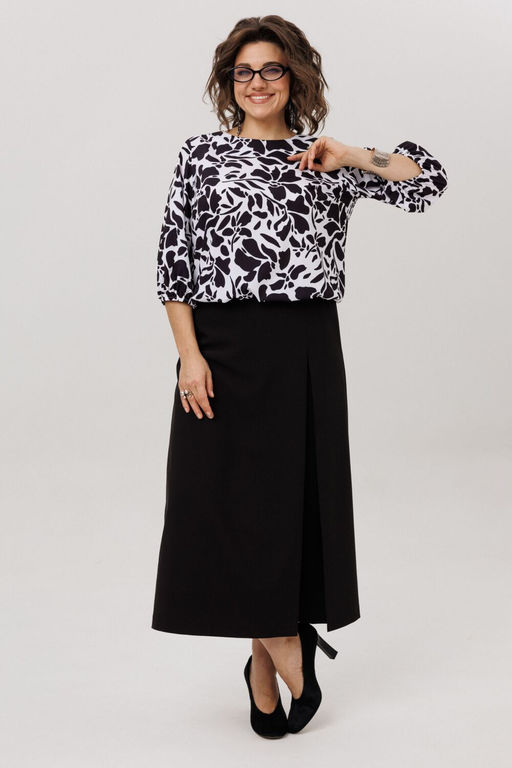 Блуза ANELLI 1779 черно-белые цветы  фото 2