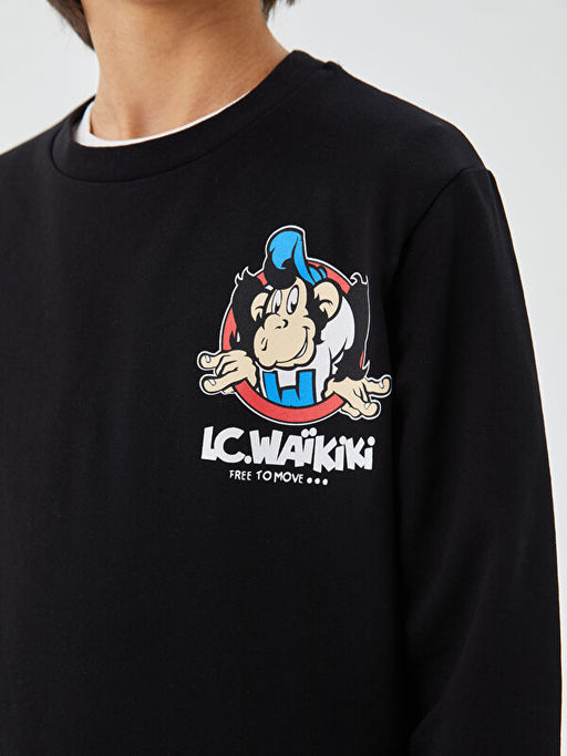 Bisiklet Yaka Nostaljik Maymun Bask?l? Uzun Kollu Erkek ?ocuk Sweatshirt - Waikiki фото 2